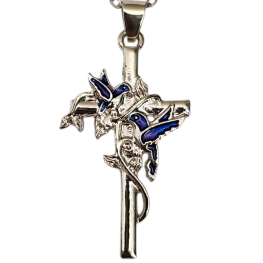 Hummingbird & Vine Cross Necklace